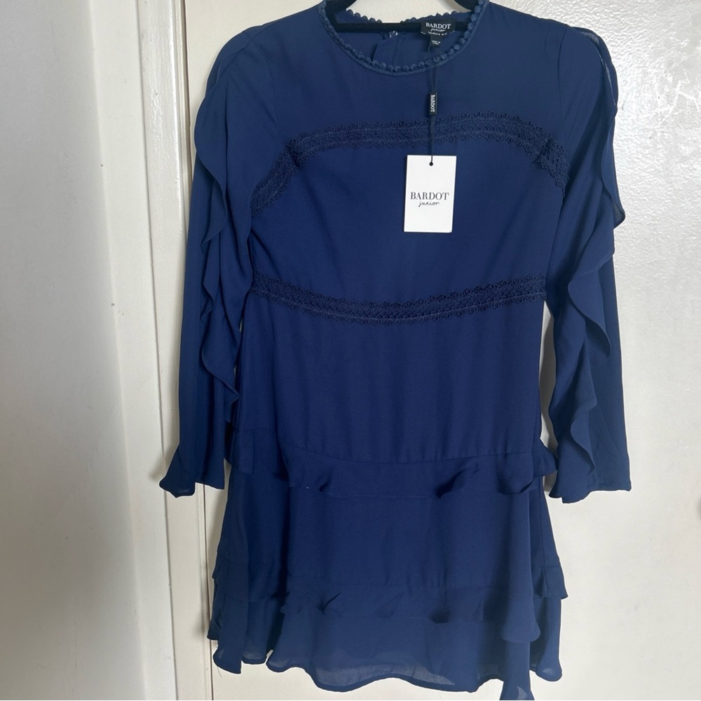 Bardot Navy Girls Ruffle Detail Shift Dress size 16